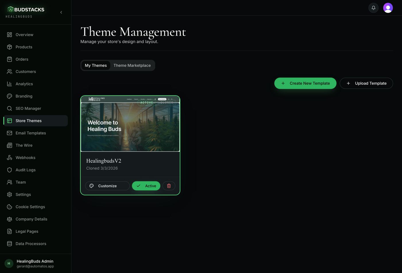 The My Themes tab showing owned theme cards with Customize, Activate and delete actions